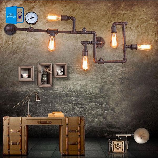 

[dbf]loft retro edison water pipes wrought iron wall lamp for living room bedroom bar cafe vintage industrial sconces lamps