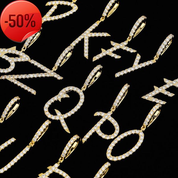 

personalized floral 26 letter pendant with zircon inlaid hip hop necklace for couples, Silver