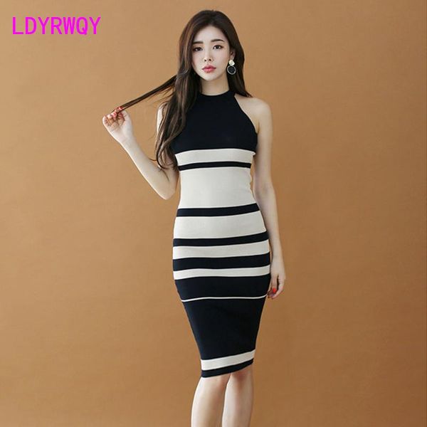 

the summer korean version of neck slim buttock knitted dress casual dresses, Black;gray