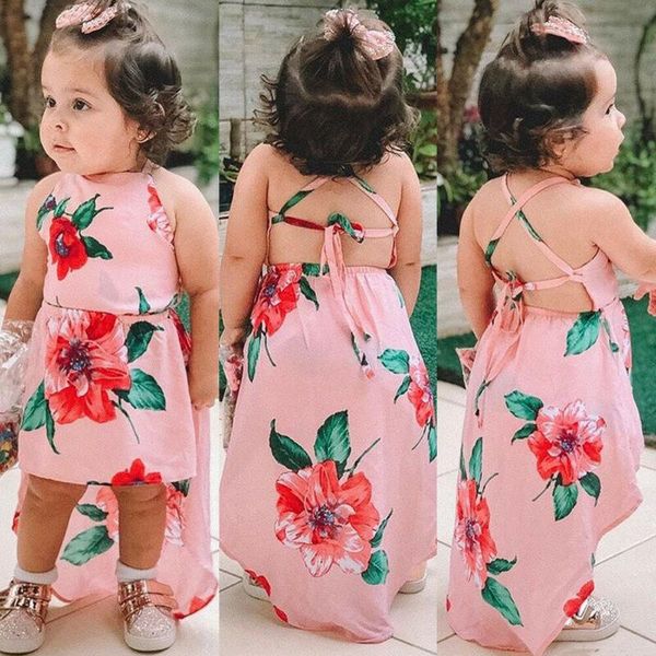 

girl's dresses 2021 fashion uk summer toddler kids baby girls sleeveless clothes flower backless party dress, Red;yellow