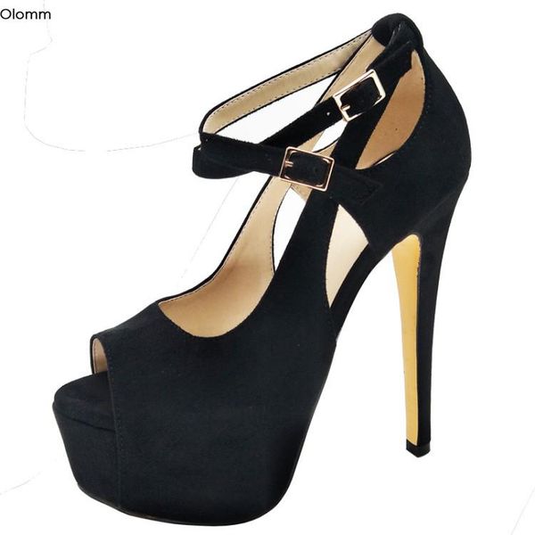 

olomm women platform ankle strap sandals thin high heels open toe black party shoes us plus size 4-.5