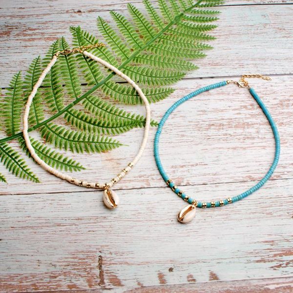 

pendant necklaces soft ceremic shell for women girls trendy beaded choker necklace summer beach fashion jewelry gifts, Silver