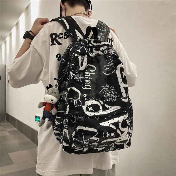 

backpack graffiti letter couples schoolbags men women casual treval multi-function junior school bags