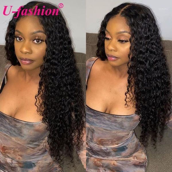 

deep curly human hair wig transparent lace frontal wet and wavy front wigs raw wave1, Black;brown