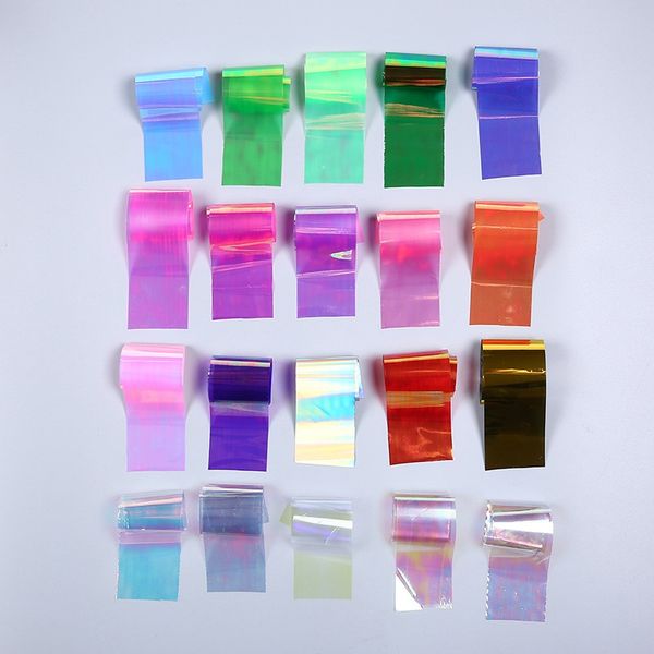 

weight 5g 20colors/set nail art decorations decals aurora glass ice paper 4*20cm holographic cellophane diy glitter transfer sticker foils 0, Black