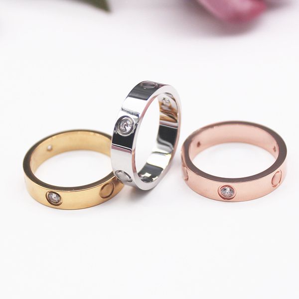 

4mm 5mm 6mm titanium steel silver love ring men and women rose gold rings lovers couple ring for wedding gift fashion classic jewelry with b