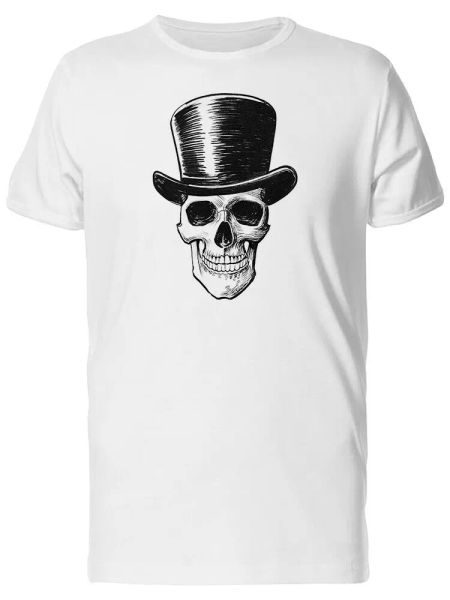 

skull with grunge classy hat men's tee -image by shutterstock, White;black