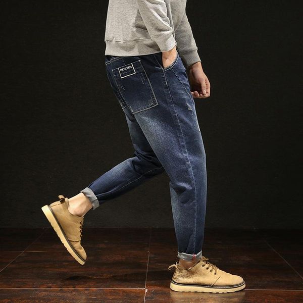 

men's jeans 7xl 8xl men pencil pants trousers scratched large size big 9xl winter autumn classic loose 48 50 black casual, Blue
