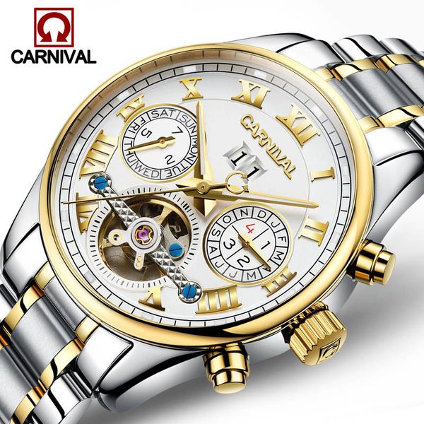 

multifunctional automatic clock carnival luxury men watching mechanical waterproof relogio masculino sapphire, Slivery;brown