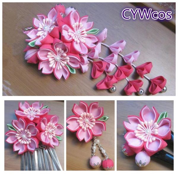 

party masks handmade cherry flowers headdress kimono flower headwear traditional pink hairclip headband japanese lovely sakura hairpin