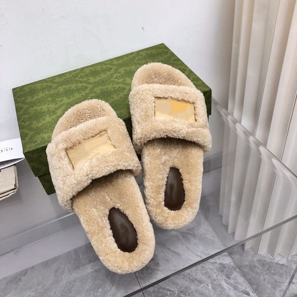 

slippers slides foam runners sandal designer sliders designers wool fur women shoes solid soft size 35-41 leather flat bottom comfort fashio, Black