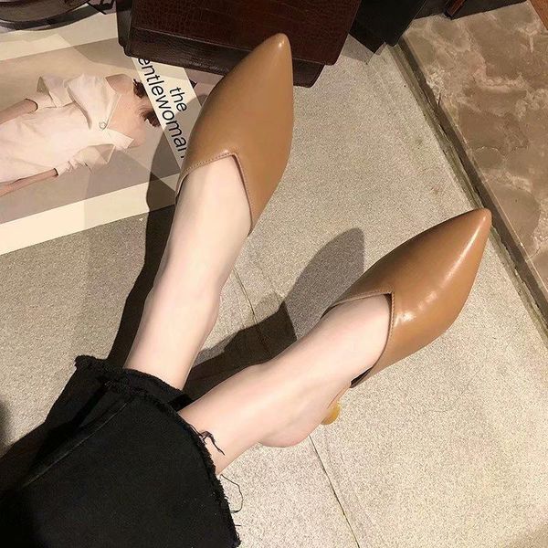 

slippers 2021 women mules low heel pointed toe pu leather sandal shoes casual ladies slip on slipper u24-94, Black