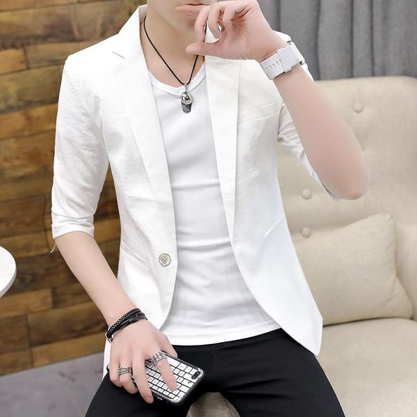 

men's suits & blazers mid-sleeve suit summer korean version of solid color three-quarter sleeve small evening slim thin single wester, White;black