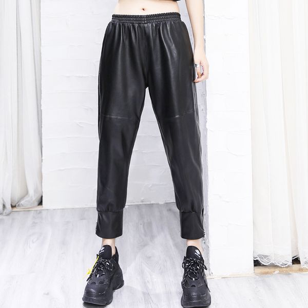 

women's pants & capris arrival genuine leather designer hare fashionable lamb royal ninth c653, Black;white