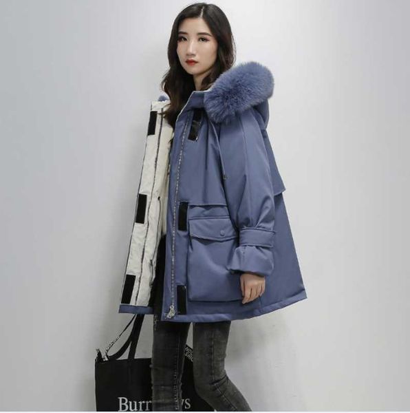 

women's down & parkas pai overcome mid-length korean jacket 2021 cotton-padded loose thick large fur collar coat, Black