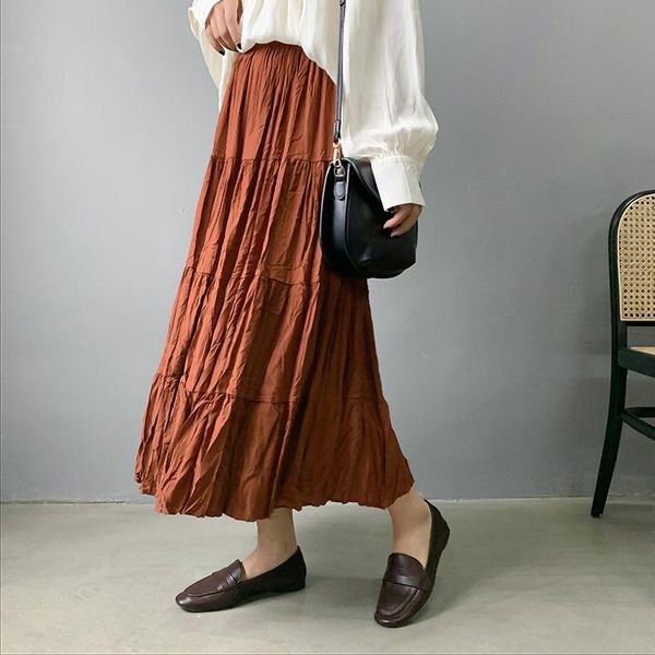

skirts [ewq] 2021 spring summer elegant elastic waist solid color all-match pleated skirt korean fashion ladies bottom clothing qx8, Black