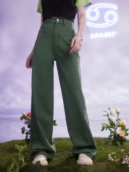 

romwe cancer solid straight leg jeans e2jl#, Blue