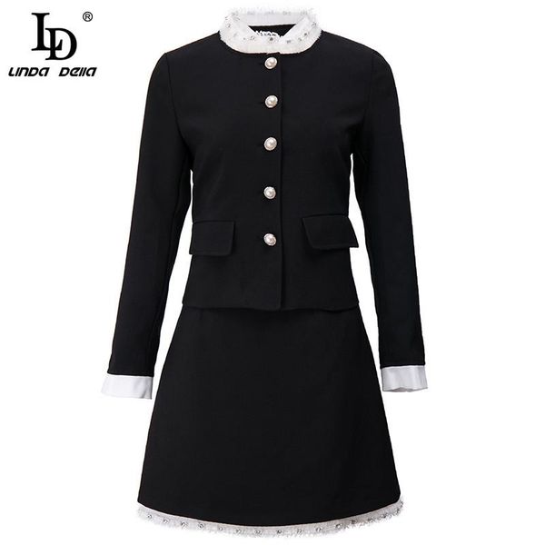 

women's tracksuits ld linda della fashion runway autumn skirts 2 two pieces sets black long sleeve blouse and short suits, Gray