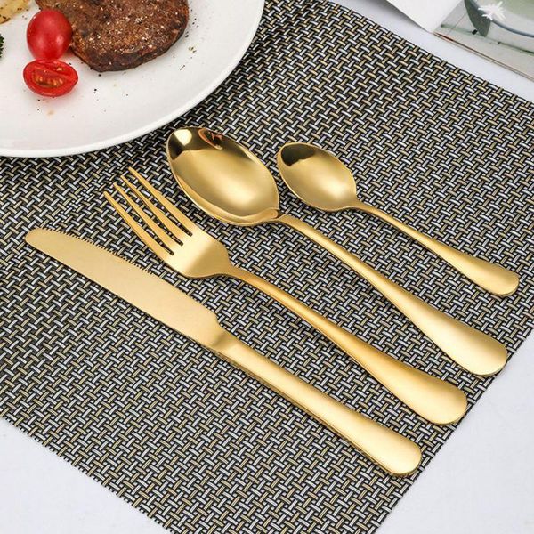 

flatware sets 24pcs stainless steel dinnerware set home el tableware knives fork spoon rack cutlery gold/silver kitchen