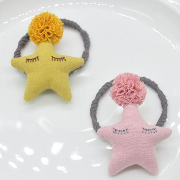 

children's hair accessories headdress cute fabric yarn ball five-pointed star girl pin baby pin rubber band ring, Golden;silver
