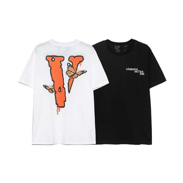 

vlones x 999 juice wrld co branded butterfly graffiti orange big v short sleeve fashion brand men's and women's t-shirts, White