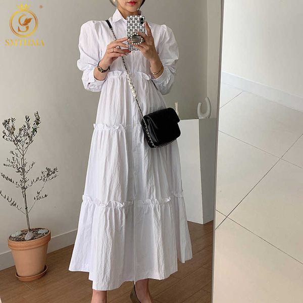 

casual dresses 2021 fashion korea chic elegant ruffle long robe women spring single-breasted shirt es vestidos 5j4c, Black;gray