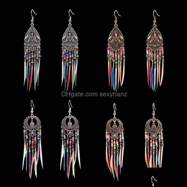 

dangle & chandelier earrings jewelry feather tassel circar hollowing out eardrop charm alloy fashion women ear pendants bohemia exquisite ae, Silver