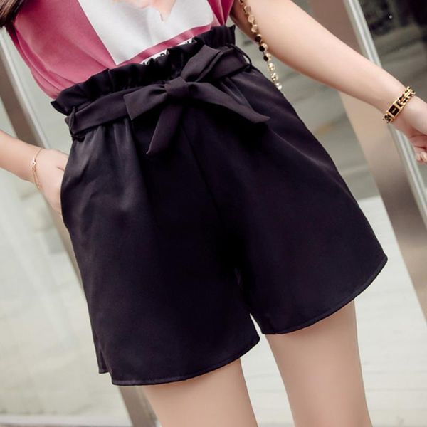 

women's shorts wide-leg loose thin high waist with bow belt gdd99, White;black