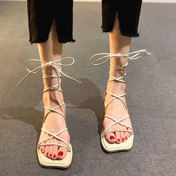 

sandals thick heel women's summer 2021 net red super fire fairy fashion versatile cross strap anti slip roman shoes, Black