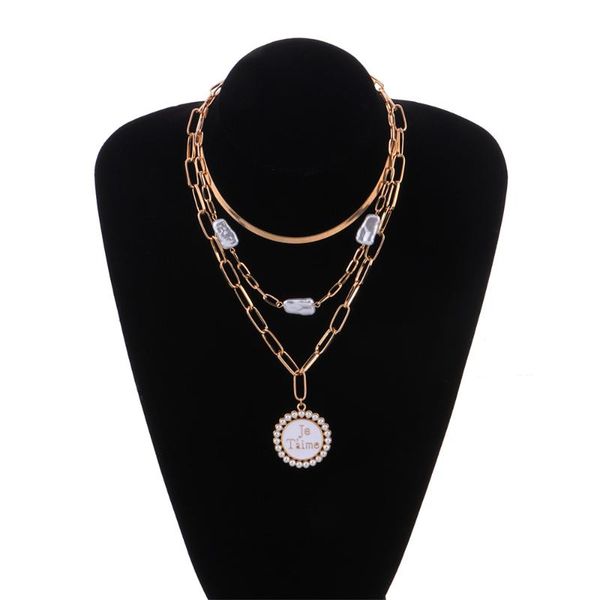 

pendant necklaces creative inlay pearls round necklace multi-layer clavicle chain charm choker for women collares jewelry, Silver