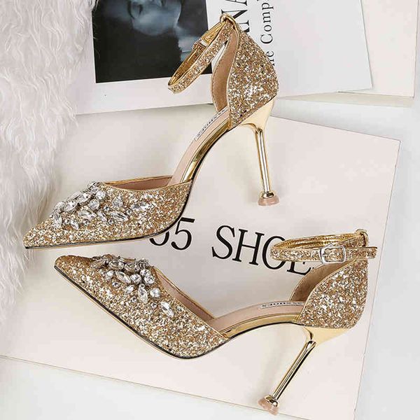 

dress shoes women summer 9.5cm high heels crystal luxury sandals lady glitter bling pumps footwear sequins wedding bridal sandles, Black