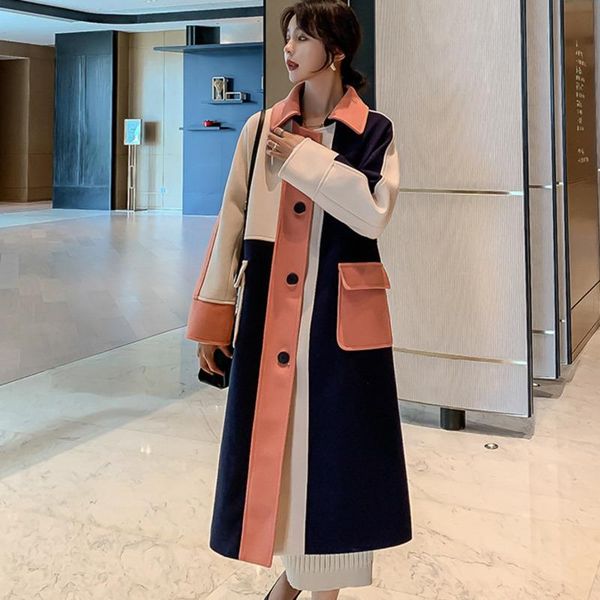 

women's wool & blends [ewq] korea chic 2021 winter medium long knee length single breasted casual double-sided woolen coat female fashi, Black