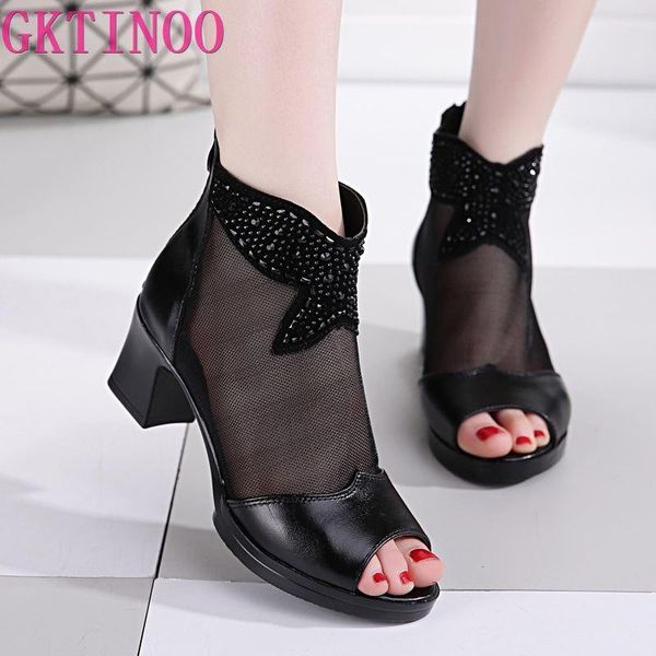 

dress shoes gktinoo women summer open toe high heels sandals platform causal for party 2021 size 35-41, Black