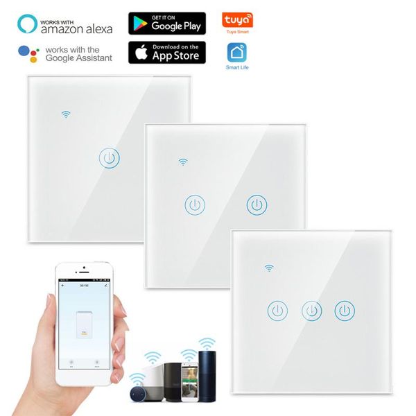 

smart home control tuya life glass panel eu/uk touch switch single fire line voice light wireless wall for alexa google