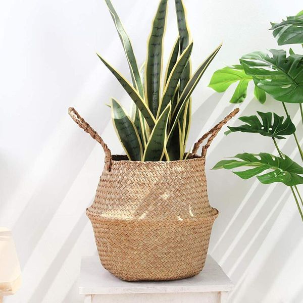 

planters & pots seagrass woven storage basket plant wicker hanging baskets garden flower vase potted foldable pot with handle