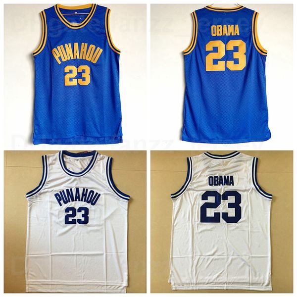 

ncaa basketball punahou high school 23 barack obama jersey men university blue white team color breathable shirt pure cotton for sport fans, Black