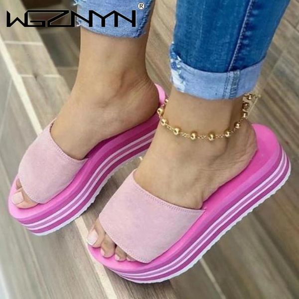 

slippers 2021 fashion platform wedges women sandals shoes high heeled beach casual summer slides, Black