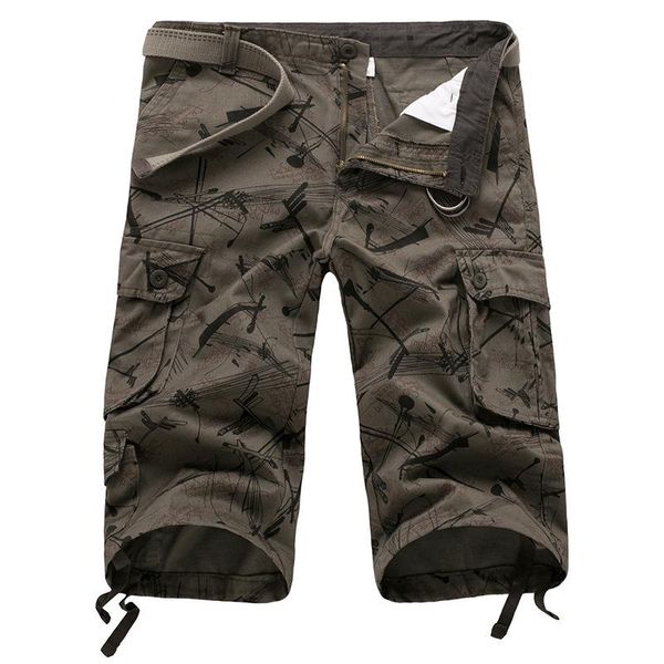 

isurvivor 2021 summer straight men's cropped pants multi-pocket direction signs graffiti casual loose overalls shorts, White;black