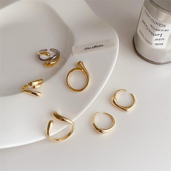 

wedding rings aomu french retro twisted metal opening ring set female korean minimalist temperament geometry irregular for women, Slivery;golden