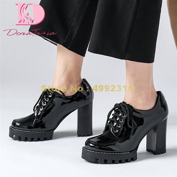 

dress shoes designer ladies genuine leather pumps luxury mature ol classic platform women thick high heels, Black