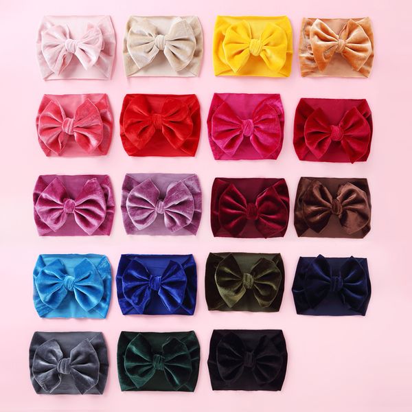 

velvet headband infant hair bows wide warm turban diy hair accessories for girls bow head wraps party headwear, Slivery;white