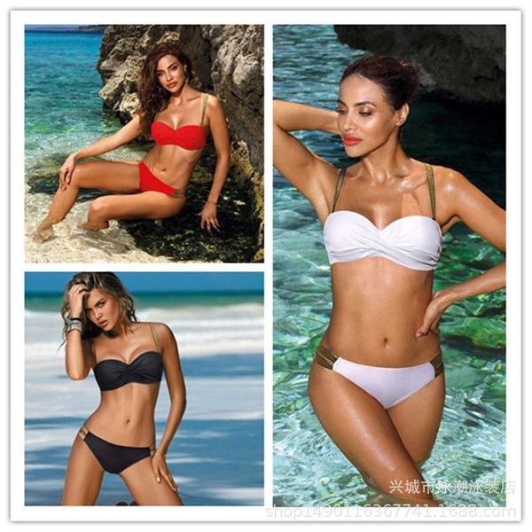 

women's swimwear wrap bikini sets women thong two pieces swimsuits 2021 girl beach bathing suits golden stretch the set, White;black