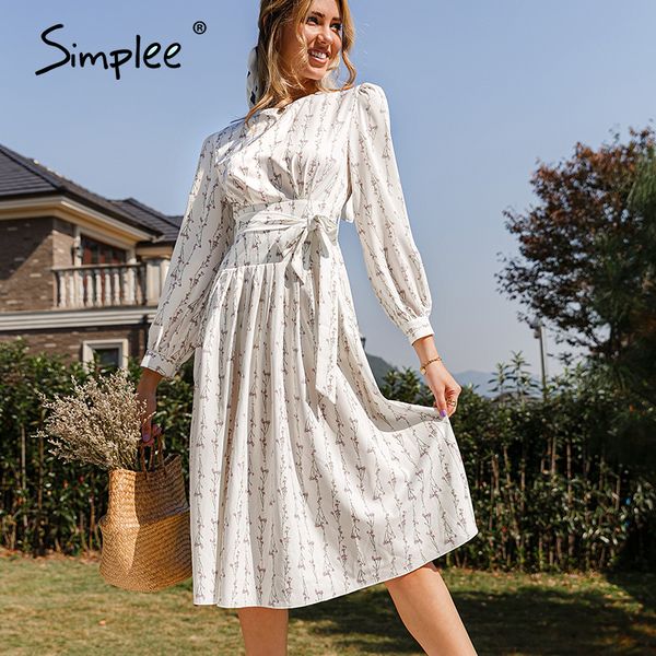

2021simplee long puff sleeve flower printed women dress with belt elegant high waist spring vestidos 2021 female floral maxi dresses, Black;gray