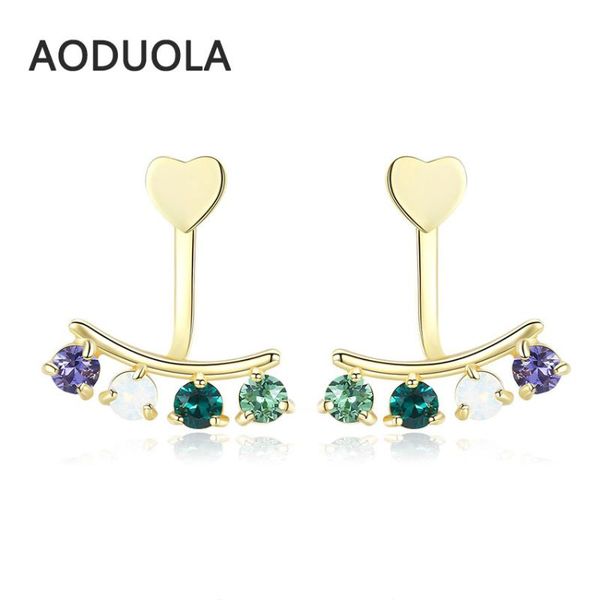 

stud fine 925 sterling silver earring heart mix color crystal earrings for women fashion jewelry gift accessories, Golden;silver