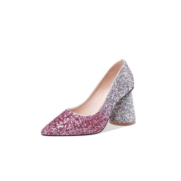 

dress shoes in 2021, the fashion with pointed mouth shallow thick high sequined 40-43, Black
