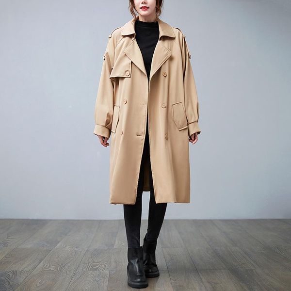 

women's trench coats vanovich korean japan style retro casual mid-length coat 2021 autumn and winter khaki black womens, Tan;black