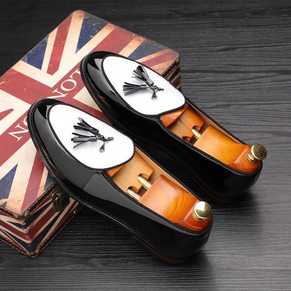 

dress shoes yomior fashion men casual classic mixed colors tassel formal oxfords british wedding flats loafers driving, Black