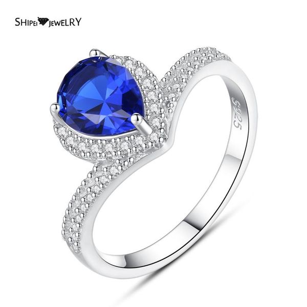 

cluster rings shipei 100% 925 sterling silver heart sapphire created moissanite gemstone wedding engagement fine jewelry ring for women, Golden;silver