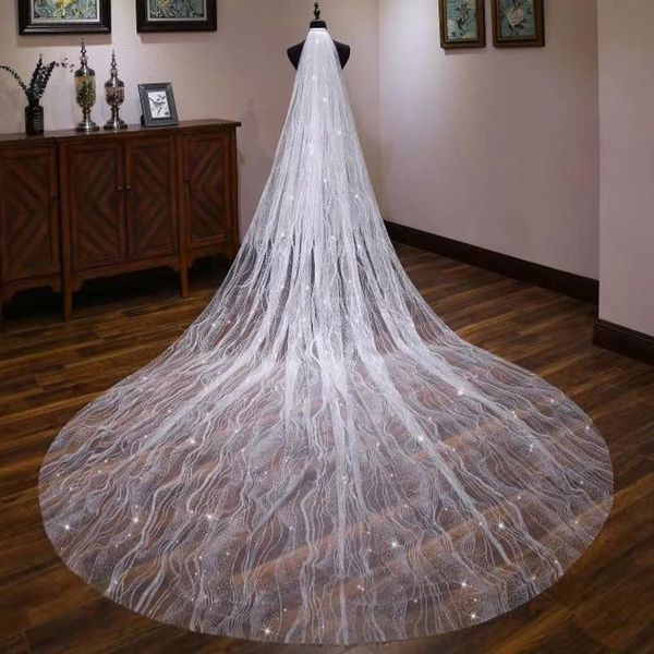 

bridal veils aolanes one layer sparking tulle lace edge chapel/cathedral length comb women wedding dress veil, Black