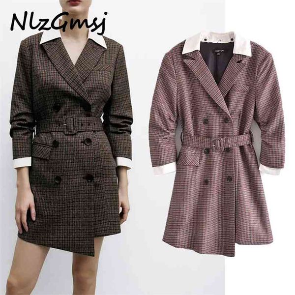 

dres long sleeve double breasted office es woman chic belted spring 210628, Black;gray